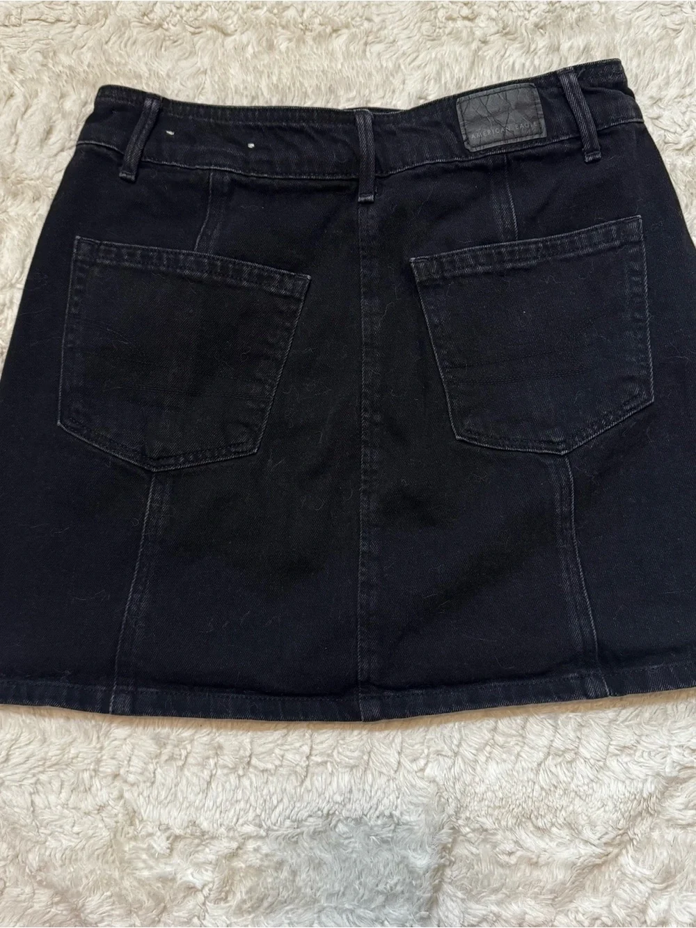 American Eagle Black Denim Button Front Mini Skirt High Rise A-Line Size 2 - Picture 5 of 6